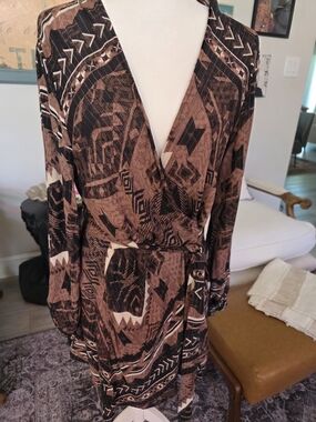 Olivaceous Brown and Black Patterned Dress